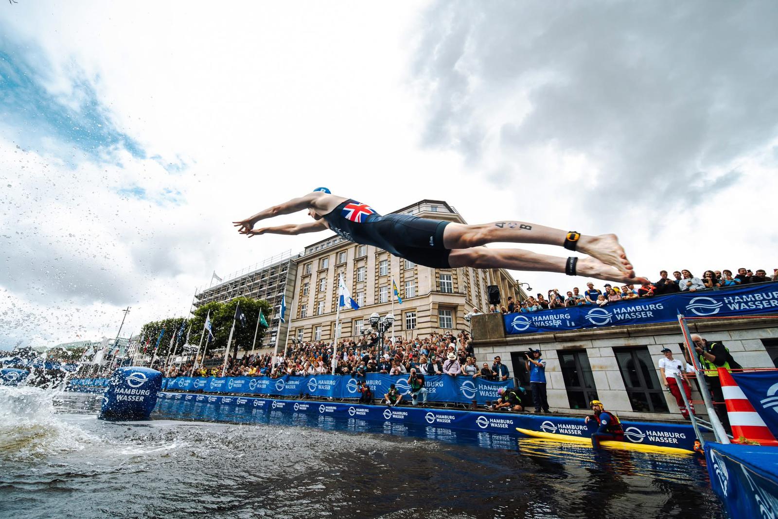 Michael Gar diving into water at Hamburg World Championships - Team GB